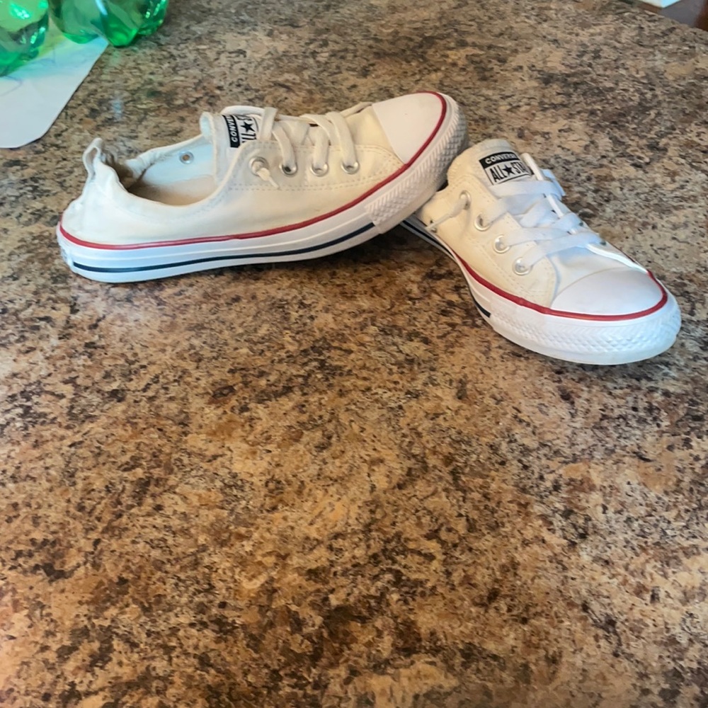 Converse white with red and blue strip